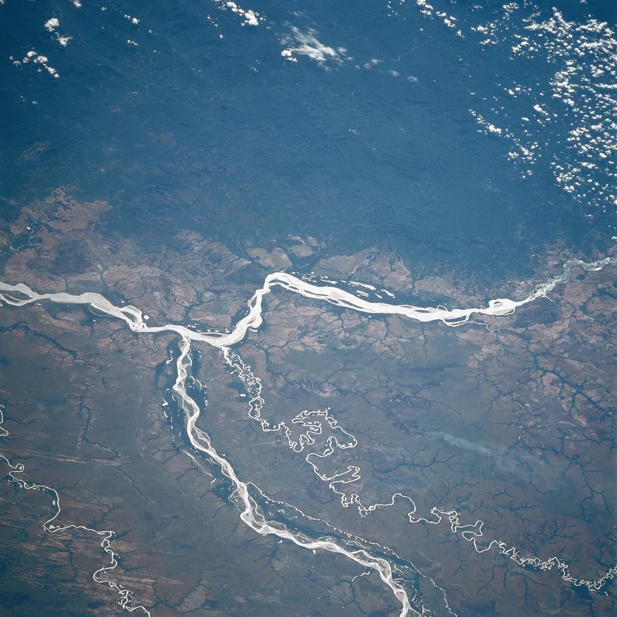 Vista satelital de los ríos Orinoco y Meta en Colombia