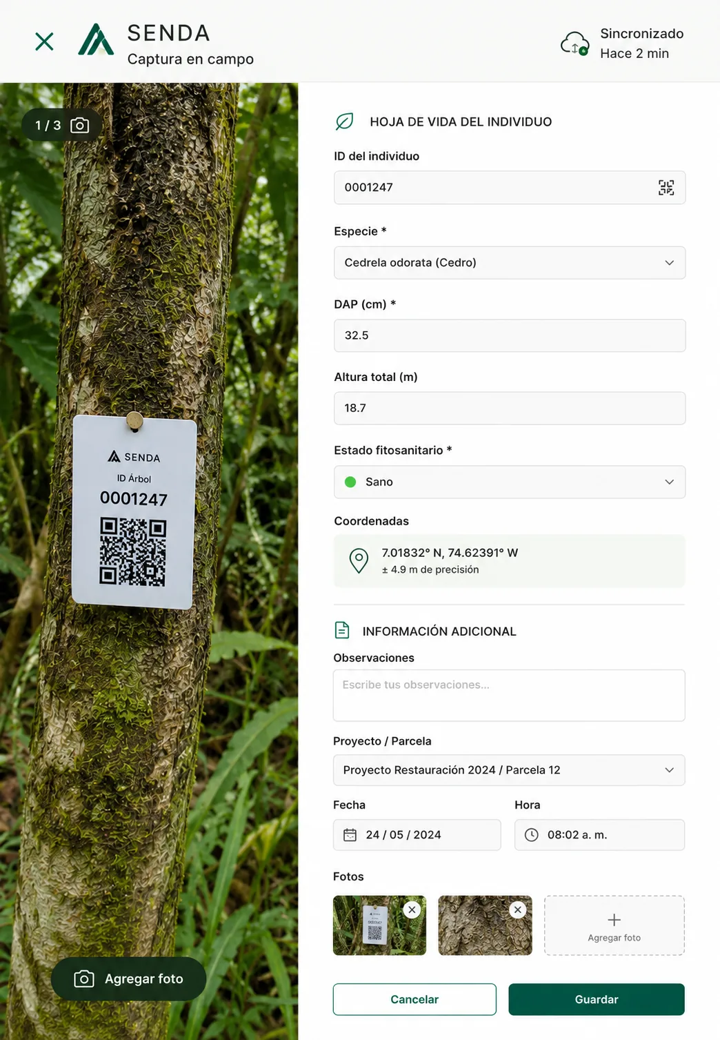 Senda: captura de campo con plantillas validadas, GPS, foto y QR offline