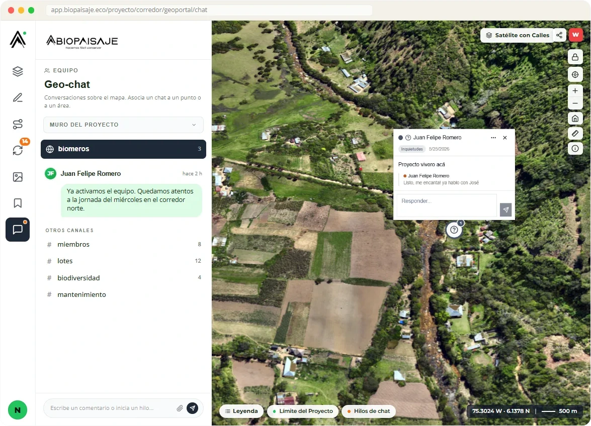 Geoportal con geo-chat sobre el mapa